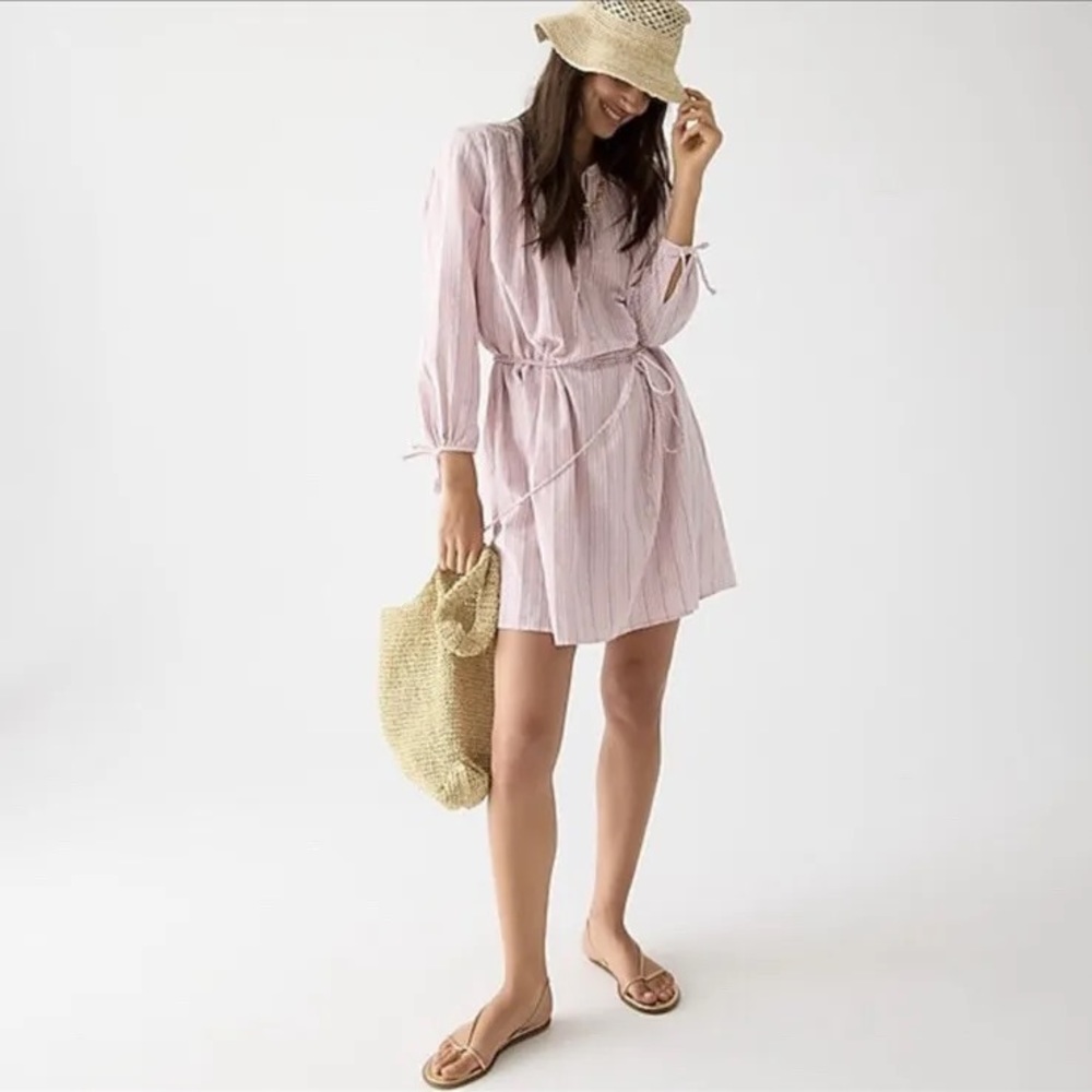 J. Crew Re-Imagined Alma Pink Striped Beach Boho Cotton Dress Womens L-XL